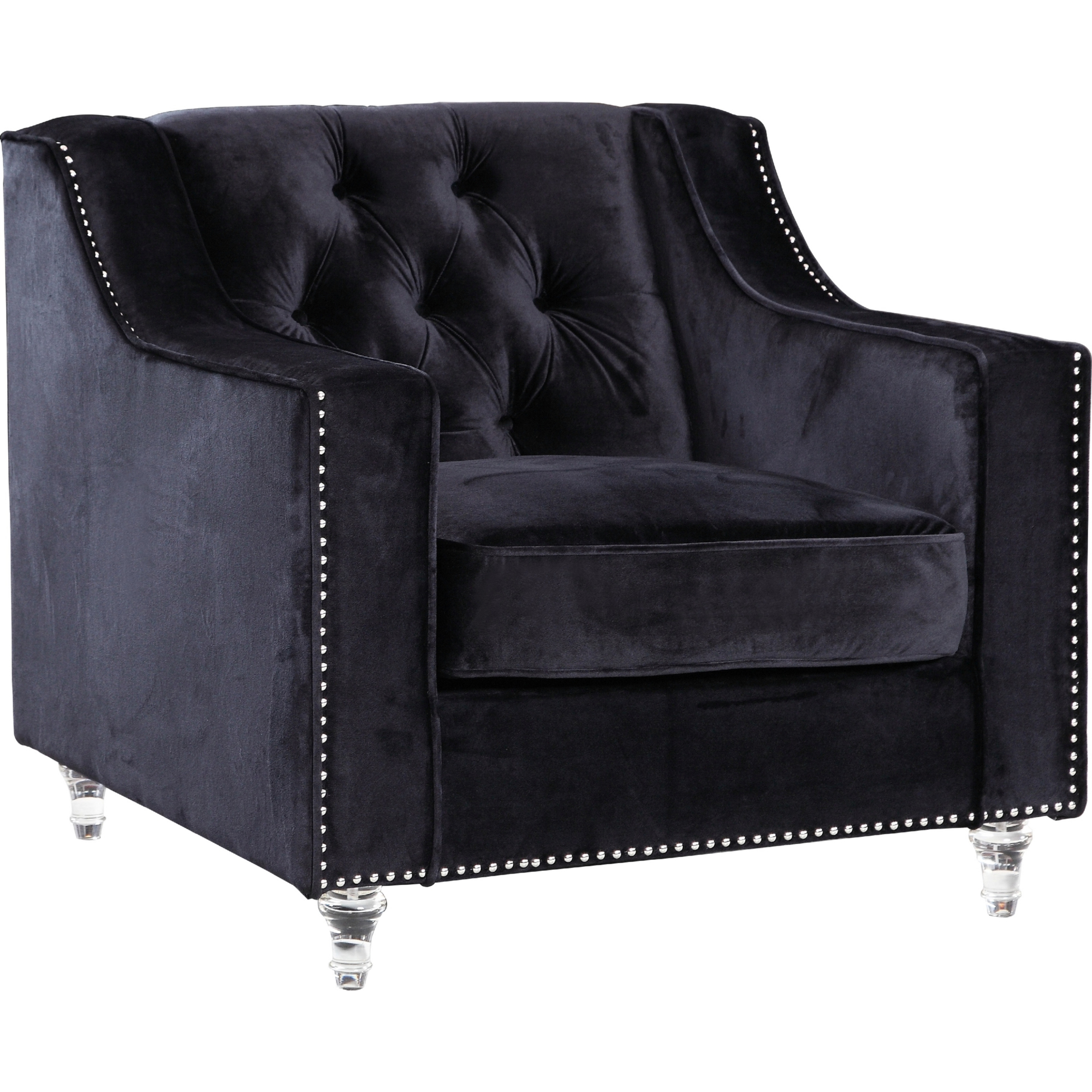 Dylan Club Chair in Tufted Black Velvet on Round Acrylic Feet by Chic Home